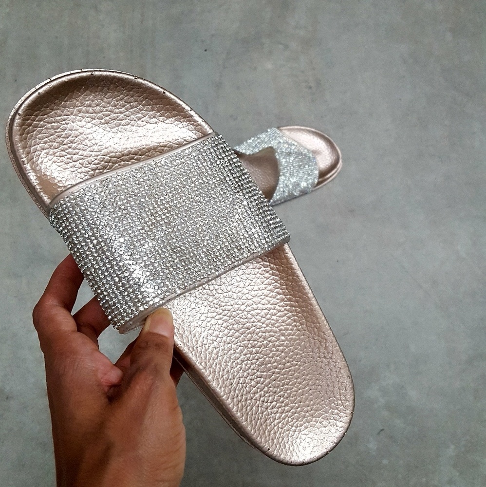Rose gold Rhinestone Slide Sandals